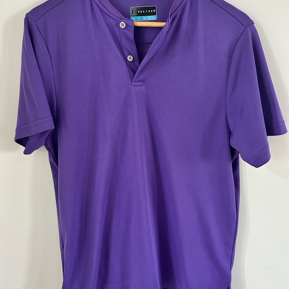 2 men’s small PGA TOUR golf shirts short sleeve pink and purple polo top active